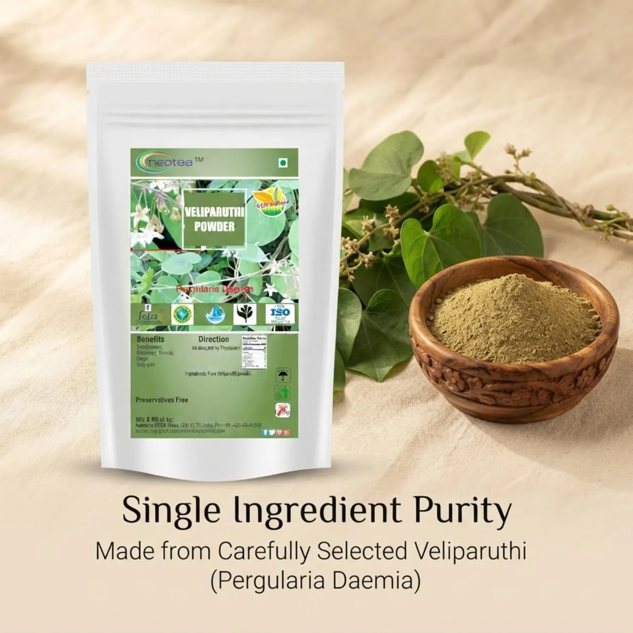 Veliparuthi Powder | Pergularia Daemia Powder | Supports Blood Sugar Management | Natural Herbal Supplement | Trellis-Vine Veliparuthi Fresh Leaves | 100% Pure & Organic