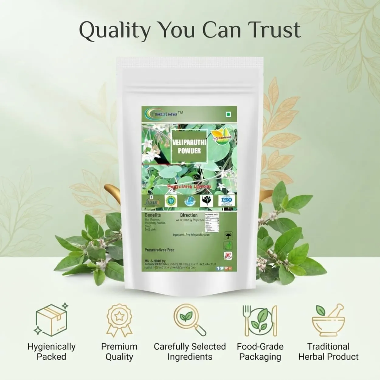 Veliparuthi Powder | Pergularia Daemia Powder | Supports Blood Sugar Management | Natural Herbal Supplement | Trellis-Vine Veliparuthi Fresh Leaves | 100% Pure & Organic
