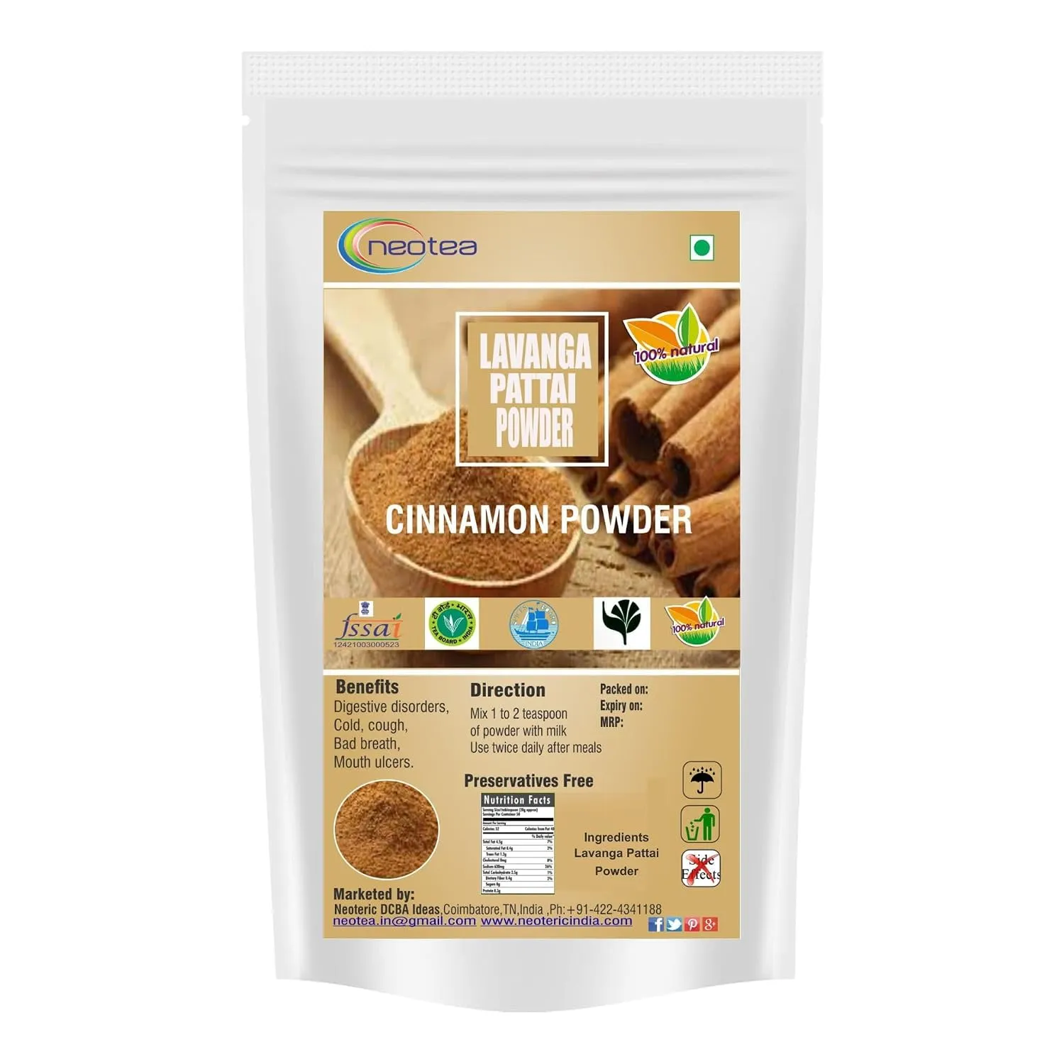 Cinnamon Powder 100% Natural Dalchini Powder | Pure Ceylon Cinnamon Spice for Tea, Cooking, Baking & Wellness | Aromatic Cinnamon Powder for Daily Use