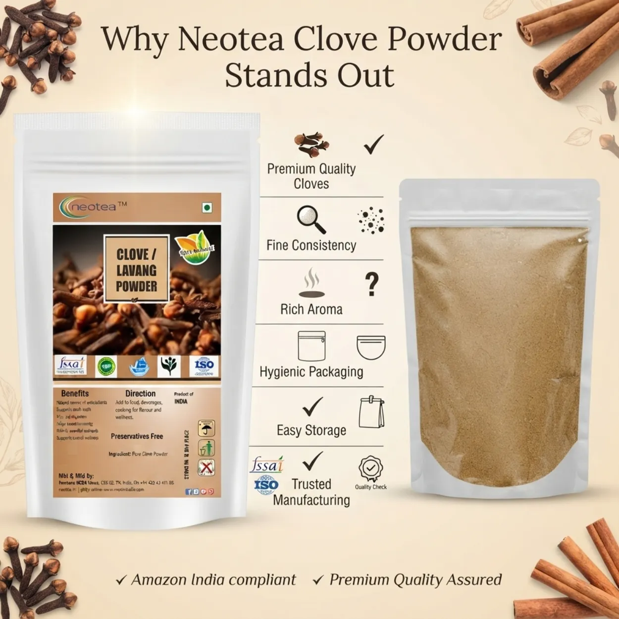 Clove Powder (Lavang Powder) 100% Natural & Pure, Premium Ground Cloves, Aromatic Spice for Cooking, Beverages & Traditional Wellness, Fine Powder