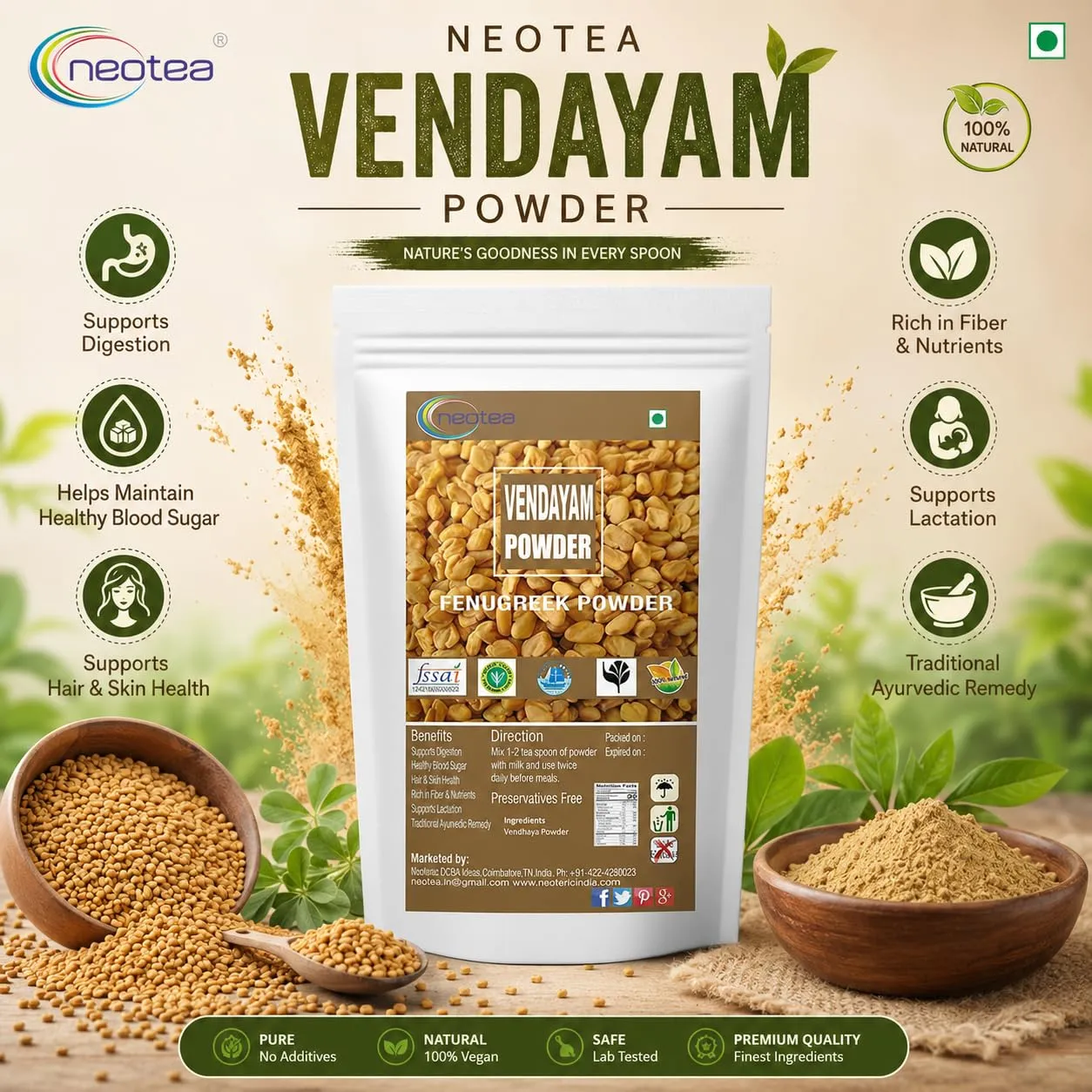 Venthaya Powder (Fenugreek Powder) – 100% Natural Finely Ground Fenugreek Seeds, Traditional Indian Spice & Kitchen Ingredient for Cooking, Recipes, Spice Blends and Everyday Use – Premium Quality