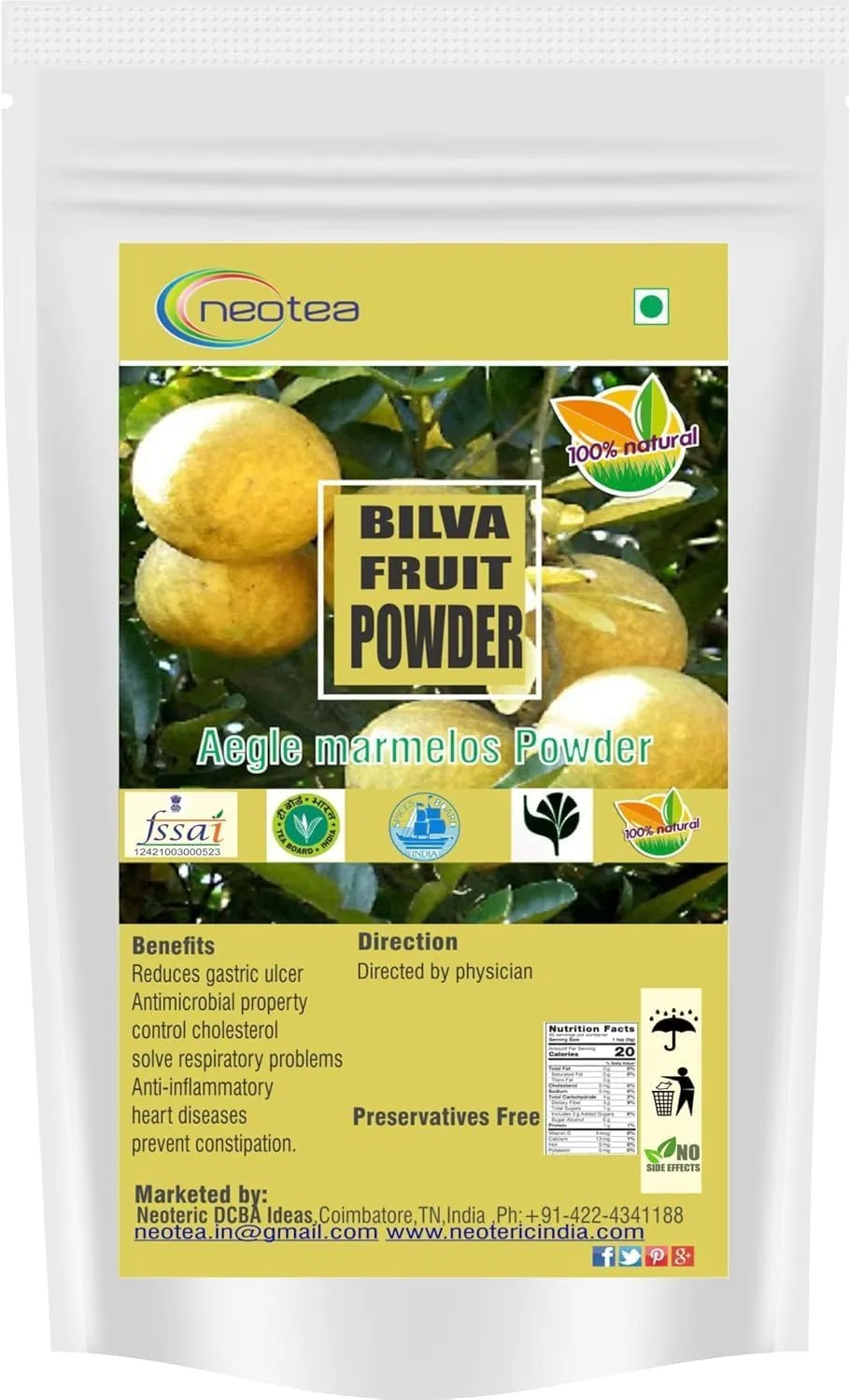 Vilvam Palam Powder (Bael Fruit Powder) 100% Pure Natural Bael Fruit Powder | Finely Ground | Non-GMO | No Artificial Colors, Flavors or Preservatives