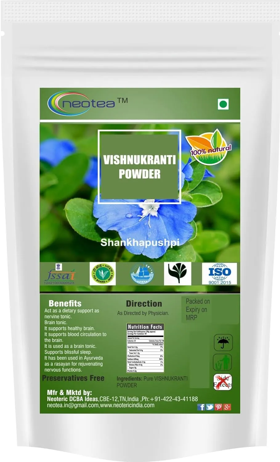 Vishnukranthi Powder | 100% Natural Dried Vishnukranthi Herbal Powder | Finely Ground Traditional Indian Herb | Pure Plant-Based Herbal Ingredient for Traditional Preparations