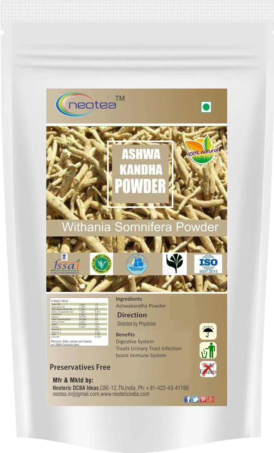 Ashwagandha Root Powder | Pure Natural Asvagandha | Amukkara Kizhangu Churna | Indian Ginseng | Ayurvedic Support for Anxiety, Stress Relief, Mental Calmness, Energy & Vitality | Immunity Booster & Mood Lifter
