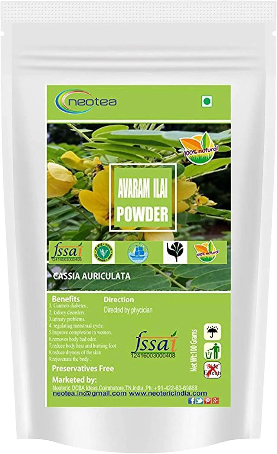 Avaram Illai Powder 100% Natural Dried Avaram Leaves Powder | Finely Ground Herbal Leaf Powder | Traditional Plant-Based Ingredient for Everyday Home, Hair & Skin Care Routines