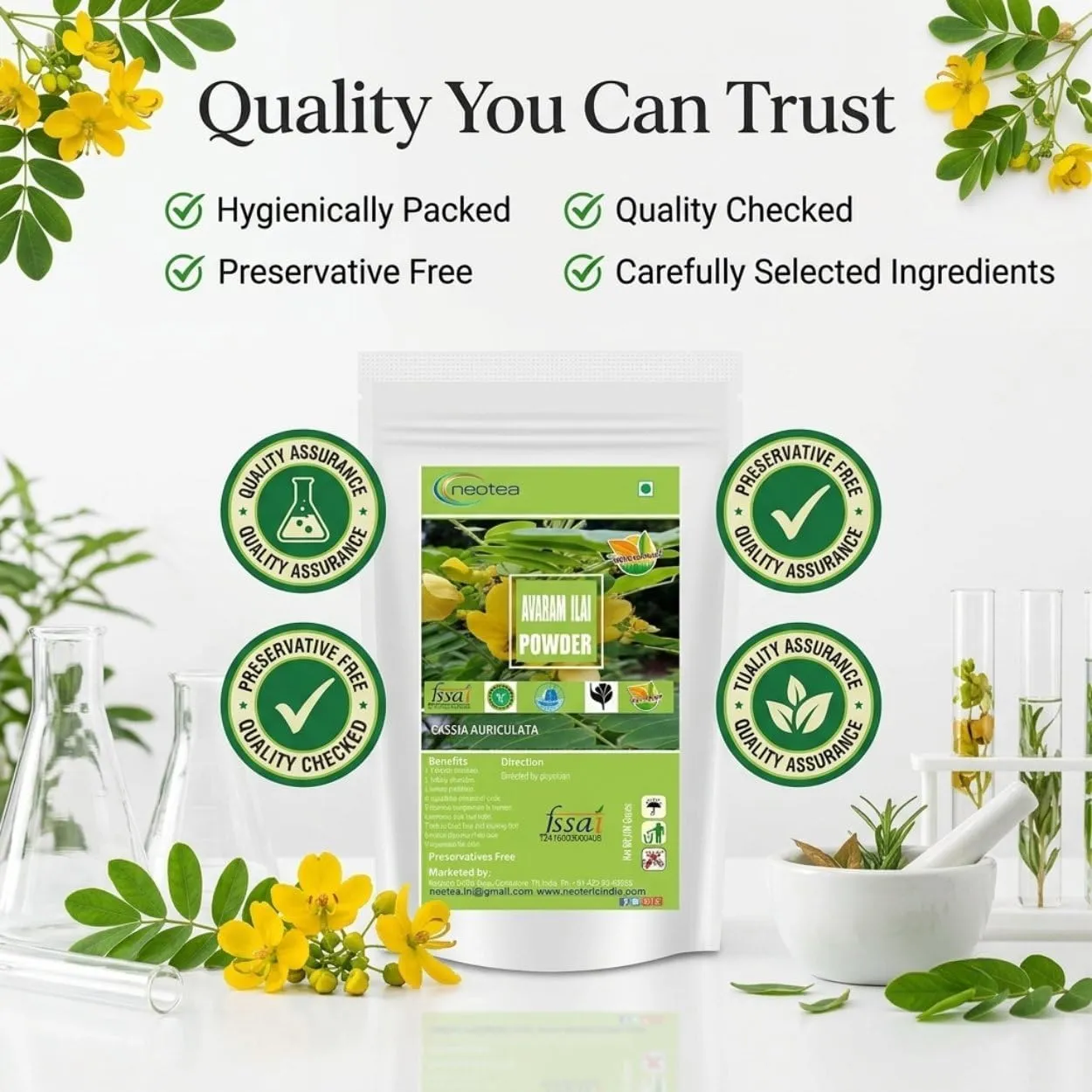 Avaram Illai Powder 100% Natural Dried Avaram Leaves Powder | Finely Ground Herbal Leaf Powder | Traditional Plant-Based Ingredient for Everyday Home, Hair & Skin Care Routines