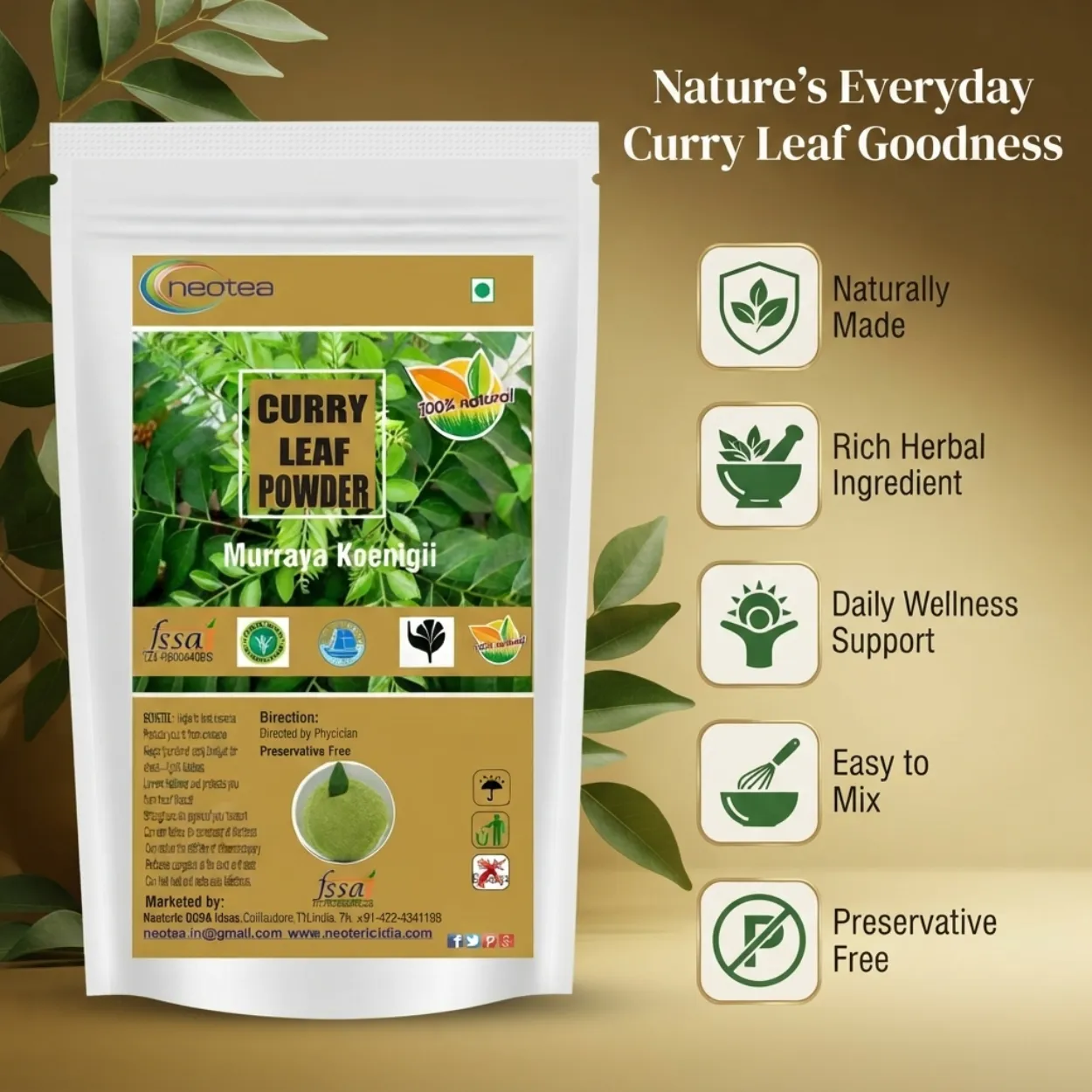 Curry Leaf Powder | Dried Curry Leaves Powder | Natural Karuveppilai Powder | Traditional Indian Herbal Ingredient | Rich in Plant-Based Nutrients | 100% Natural