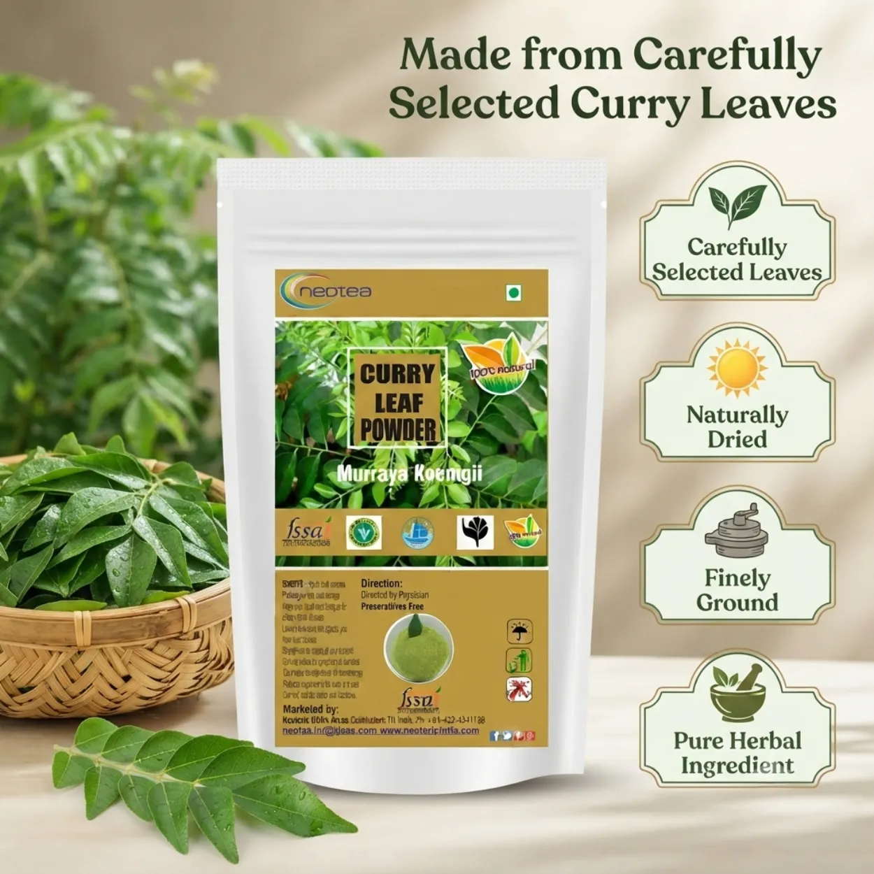 Curry Leaf Powder | Dried Curry Leaves Powder | Natural Karuveppilai Powder | Traditional Indian Herbal Ingredient | Rich in Plant-Based Nutrients | 100% Natural
