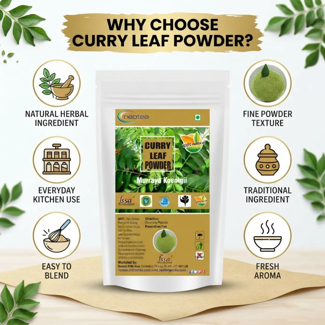 Curry Leaf Powder | Dried Curry Leaves Powder | Natural Karuveppilai Powder | Traditional Indian Herbal Ingredient | Rich in Plant-Based Nutrients | 100% Natural