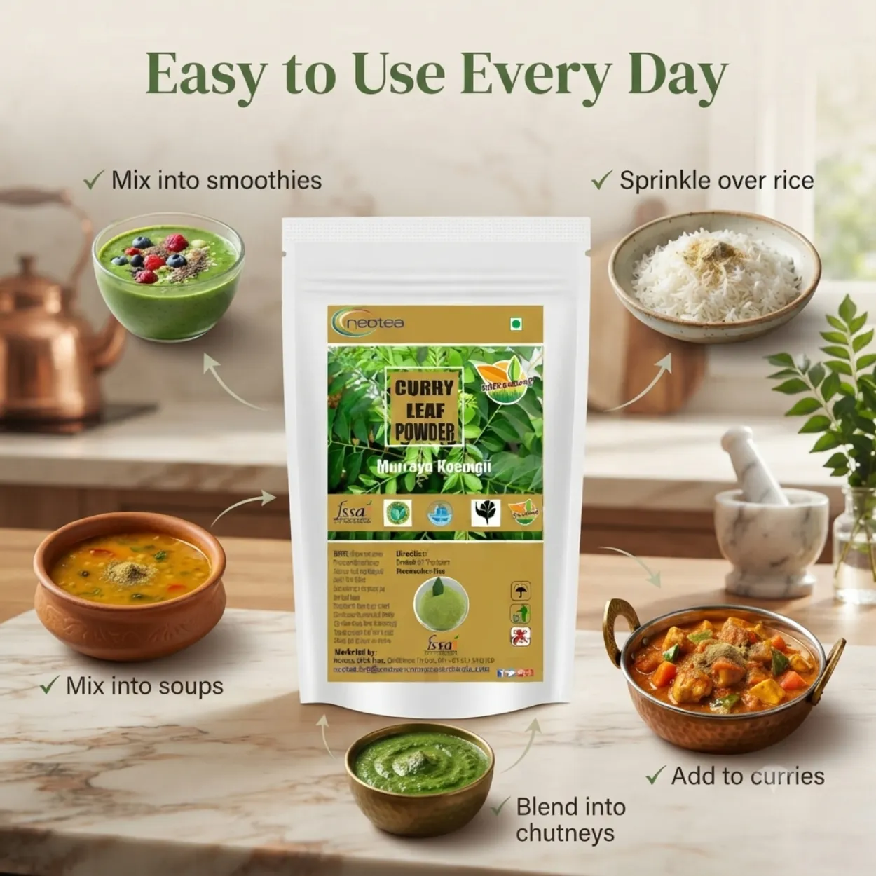 Curry Leaf Powder | Dried Curry Leaves Powder | Natural Karuveppilai Powder | Traditional Indian Herbal Ingredient | Rich in Plant-Based Nutrients | 100% Natural