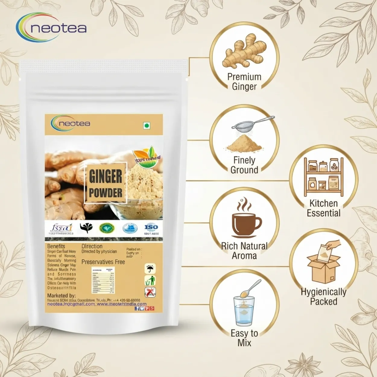 Ginger Powder 100% Natural & Pure | Dried Ginger Powder (Sonth) | Adrak Powder | Zingiber Officinale | For Tea, Cooking, Baking & Daily Wellness
