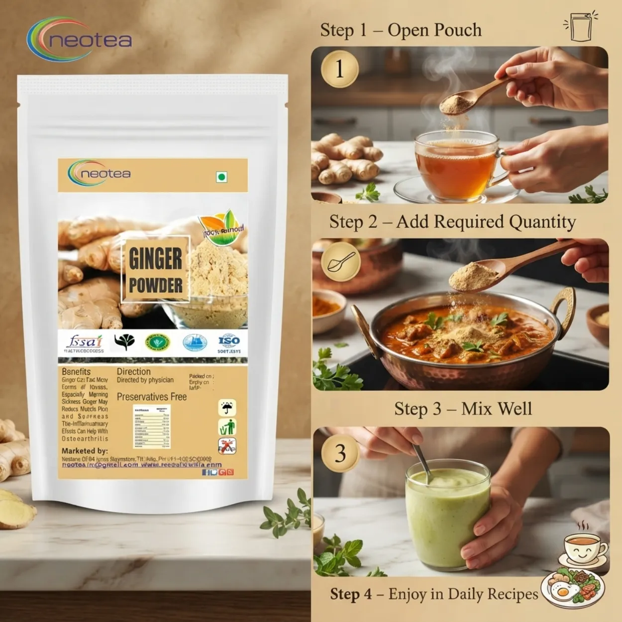Ginger Powder 100% Natural & Pure | Dried Ginger Powder (Sonth) | Adrak Powder | Zingiber Officinale | For Tea, Cooking, Baking & Daily Wellness