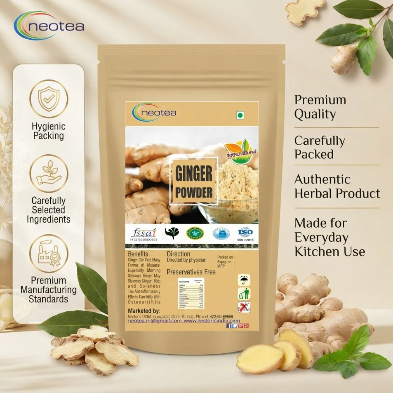 Ginger Powder 100% Natural & Pure | Dried Ginger Powder (Sonth) | Adrak Powder | Zingiber Officinale | For Tea, Cooking, Baking & Daily Wellness