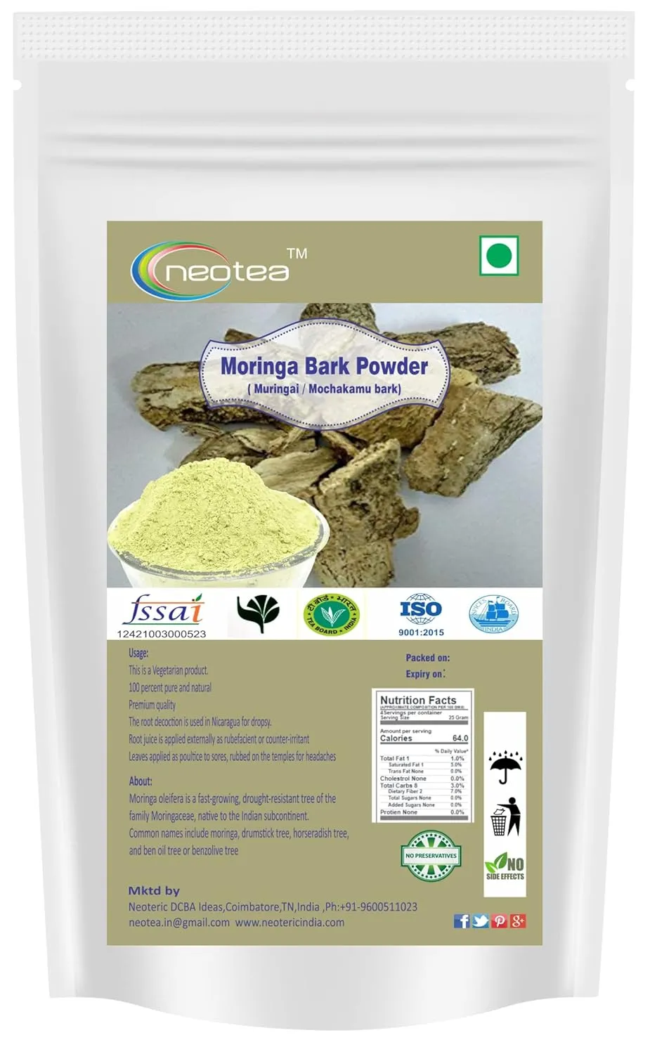 Drumstick Moringa Bark Powder | Sargava Chhal Powder | Murungai Pattai Powder | Natural Herbal Remedy from Drumstick Bark | Moringa Nugge Mara Bark for Skin, Hair, and Wellness | 100% Pure & Chemical-Free