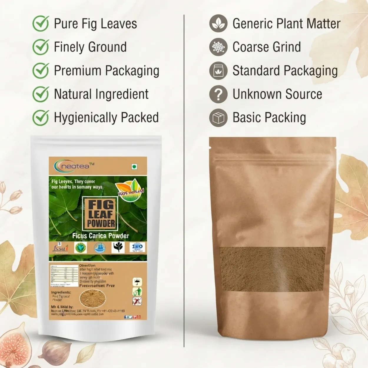 Fig Leaf Powder | Dried Fig Leaves Powder | Anjeer Leaf Herbal Powder | 100% Natural & Pure | Traditional Herbal Ingredient | For Wellness, Herbal Drinks & Daily Use