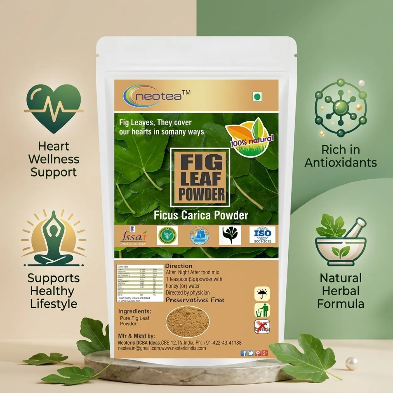Fig Leaf Powder | Dried Fig Leaves Powder | Anjeer Leaf Herbal Powder | 100% Natural & Pure | Traditional Herbal Ingredient | For Wellness, Herbal Drinks & Daily Use