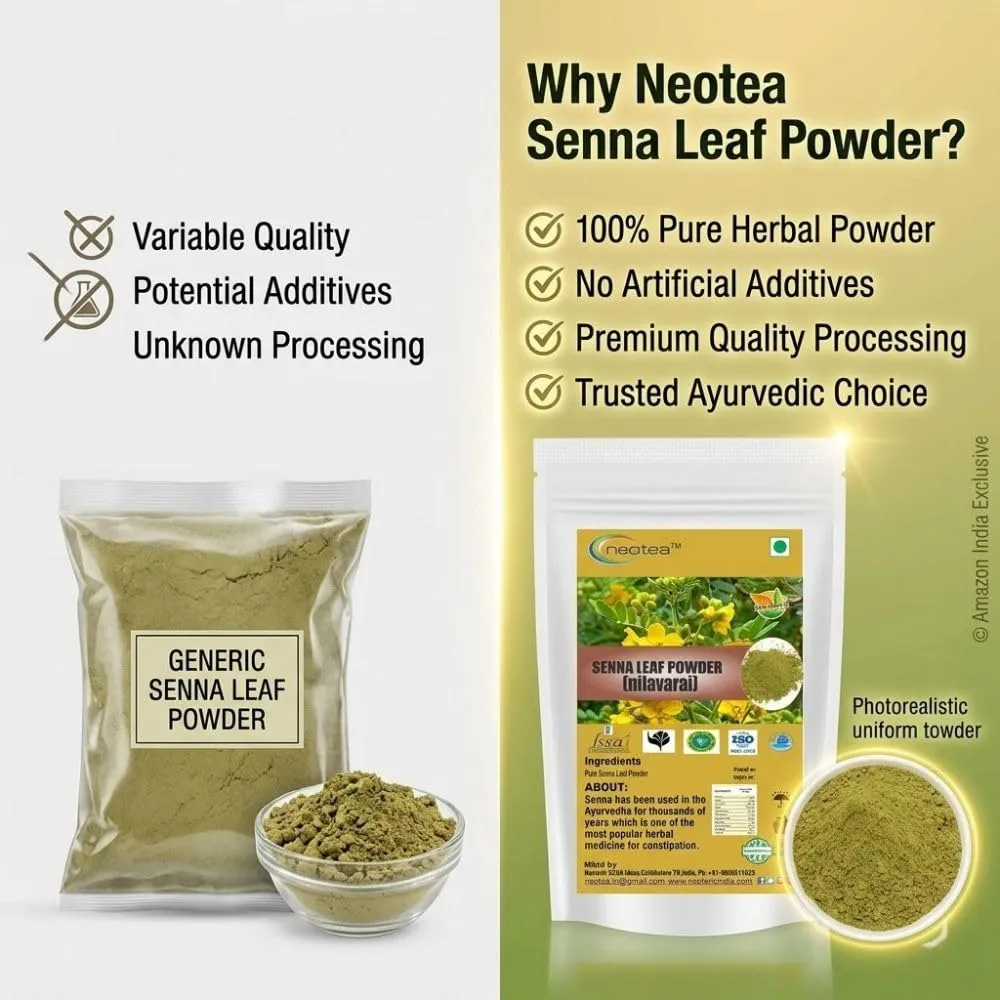 Senna Leaves Powder | Cassia Angustifolia | Natural Herbal Laxative | Ayurvedic Supplement for Digestive Support | Organic Nilavarai Sanay Sonamukhi Alexandrina Patti Leaf | Patta Powder - Ayurveda Sana