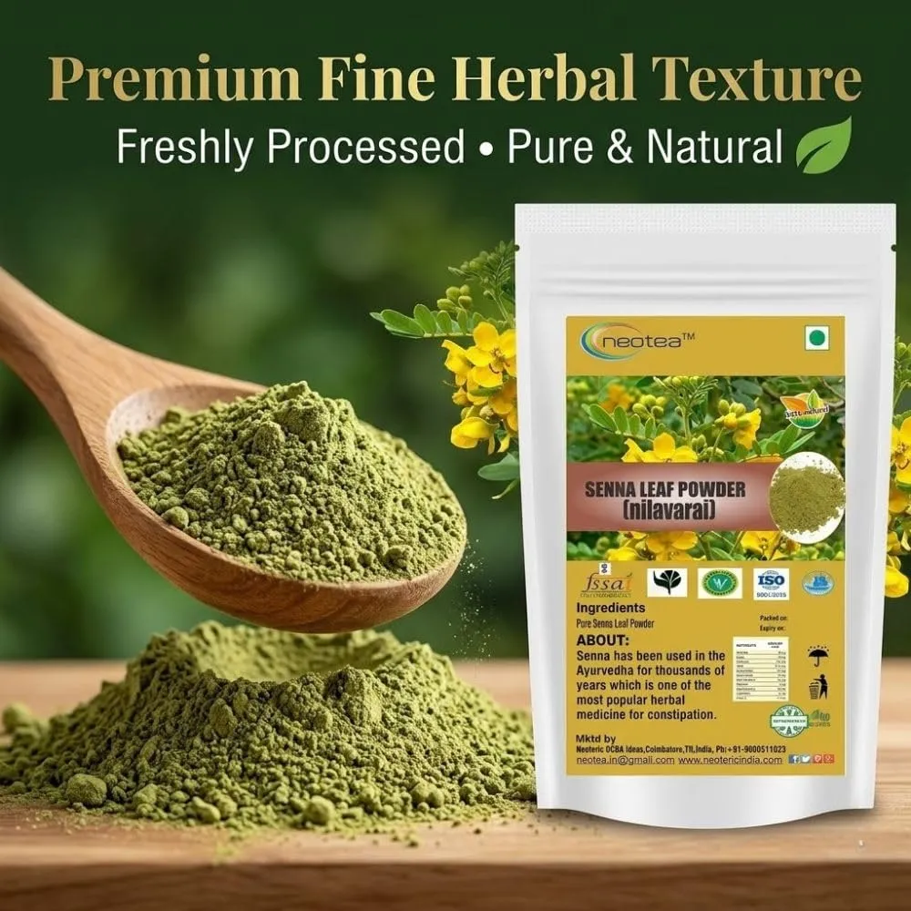 Senna Leaves Powder | Cassia Angustifolia | Natural Herbal Laxative | Ayurvedic Supplement for Digestive Support | Organic Nilavarai Sanay Sonamukhi Alexandrina Patti Leaf | Patta Powder - Ayurveda Sana