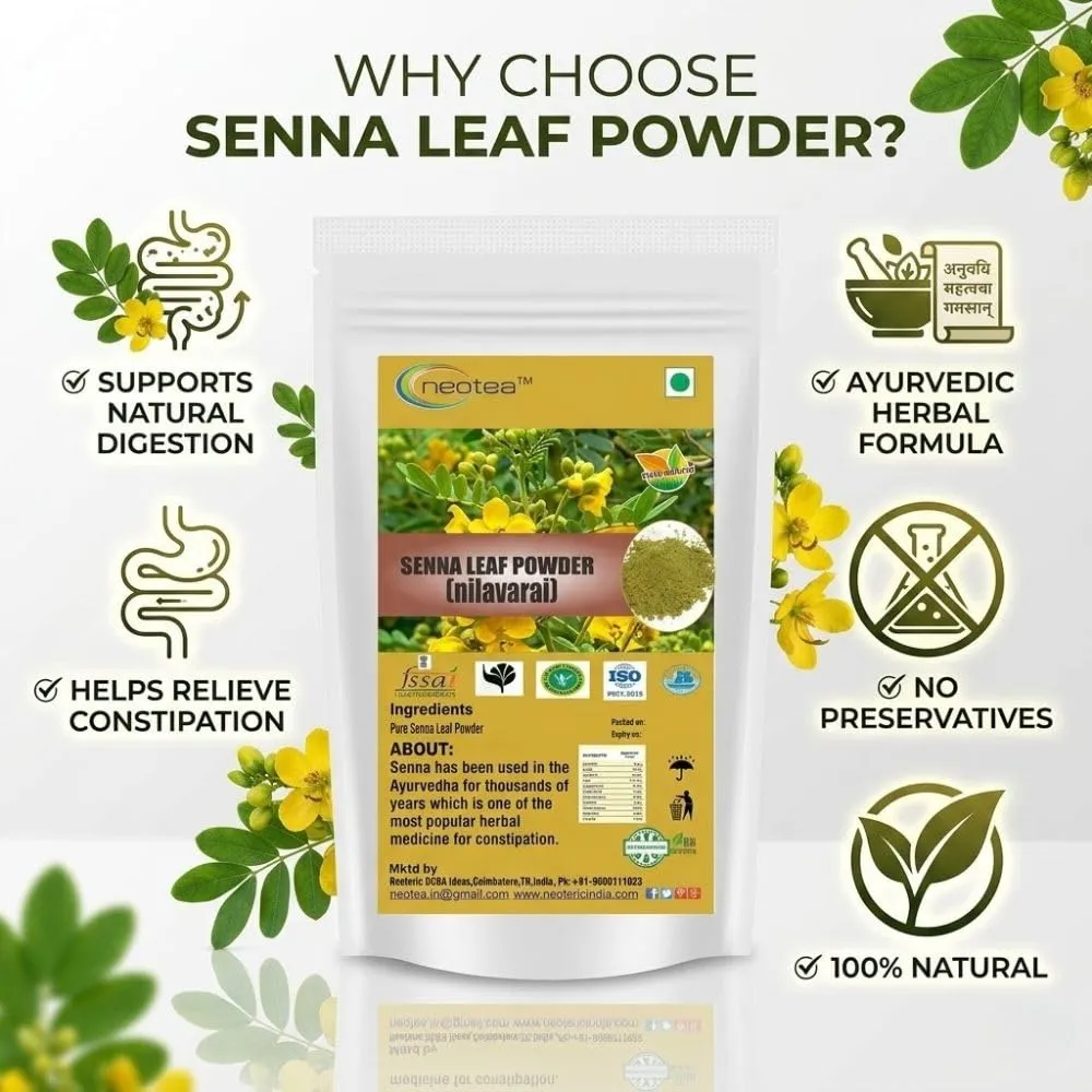 Senna Leaves Powder | Cassia Angustifolia | Natural Herbal Laxative | Ayurvedic Supplement for Digestive Support | Organic Nilavarai Sanay Sonamukhi Alexandrina Patti Leaf | Patta Powder - Ayurveda Sana