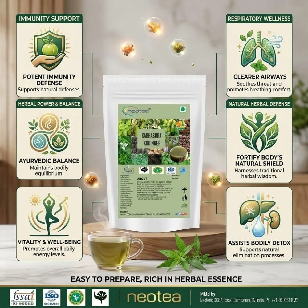 Kabasura Kudineer Powder | Immunity Booster Chooranam | Kashayam for Respiratory Support | Fresh Ginger & Siddha Herbs | Cold, Cough, and Fever Relief | GMP Certified Herbal Supplement