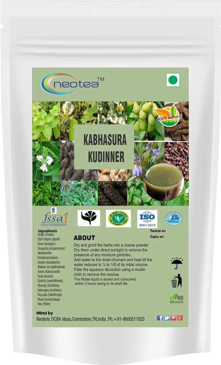Kabasura Kudineer Powder | Immunity Booster Chooranam | Kashayam for Respiratory Support | Fresh Ginger & Siddha Herbs | Cold, Cough, and Fever Relief | GMP Certified Herbal Supplement