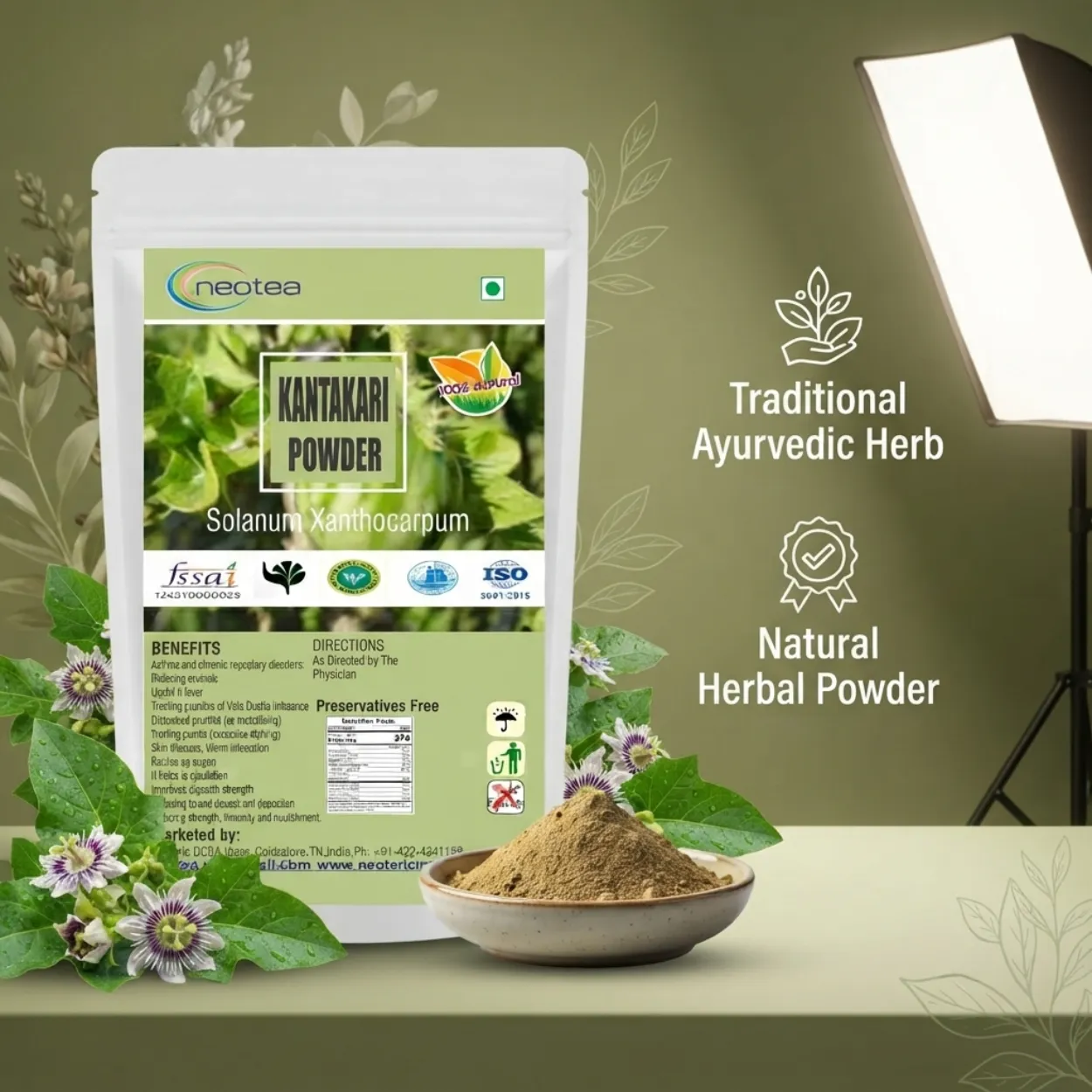 Kantakari Powder 100% Natural Herbal Powder | Kantakari Ayurvedic Herb | Traditional Indian Herb for Daily Wellness | Fine Ground Herbal Powder