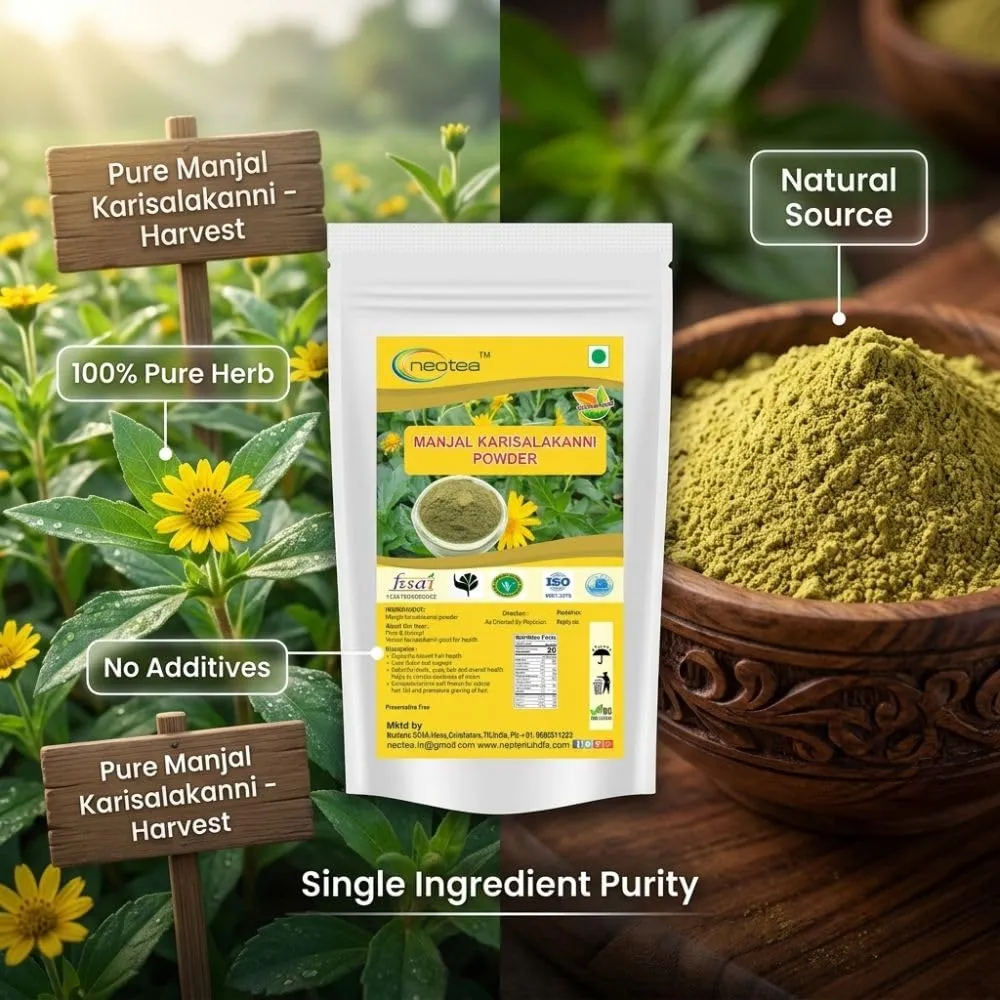 Manjal Karisalankanni Powder | Turmeric & Karisalankanni (Bhringraj / Eclipta Alba) Ayurvedic Herbal Blend | Supports Hair Growth, Skin & Natural Detox | 100% Pure, Vegan, No Preservatives