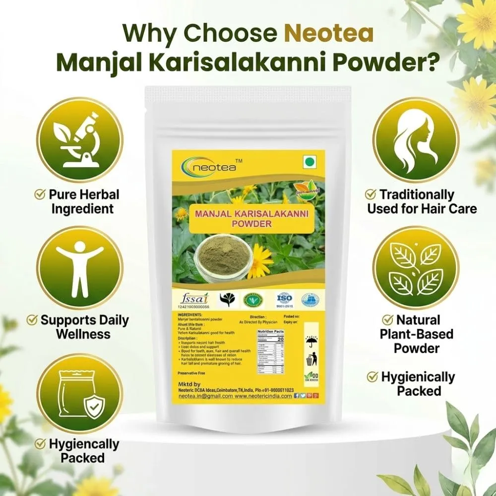 Manjal Karisalankanni Powder | Turmeric & Karisalankanni (Bhringraj / Eclipta Alba) Ayurvedic Herbal Blend | Supports Hair Growth, Skin & Natural Detox | 100% Pure, Vegan, No Preservatives