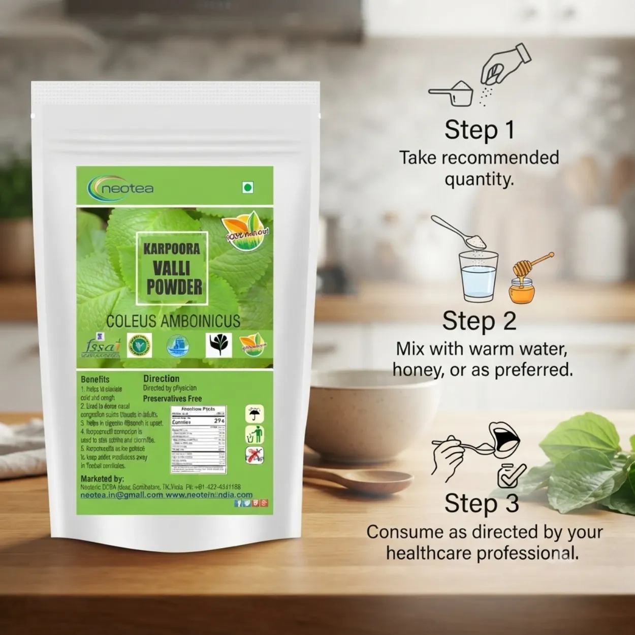 Karpooravalli Powder 100% Natural Indian Herb Powder | Country Borage / Indian Oregano | Traditional Herbal Wellness Ingredient | Pure Plant-Based Powder