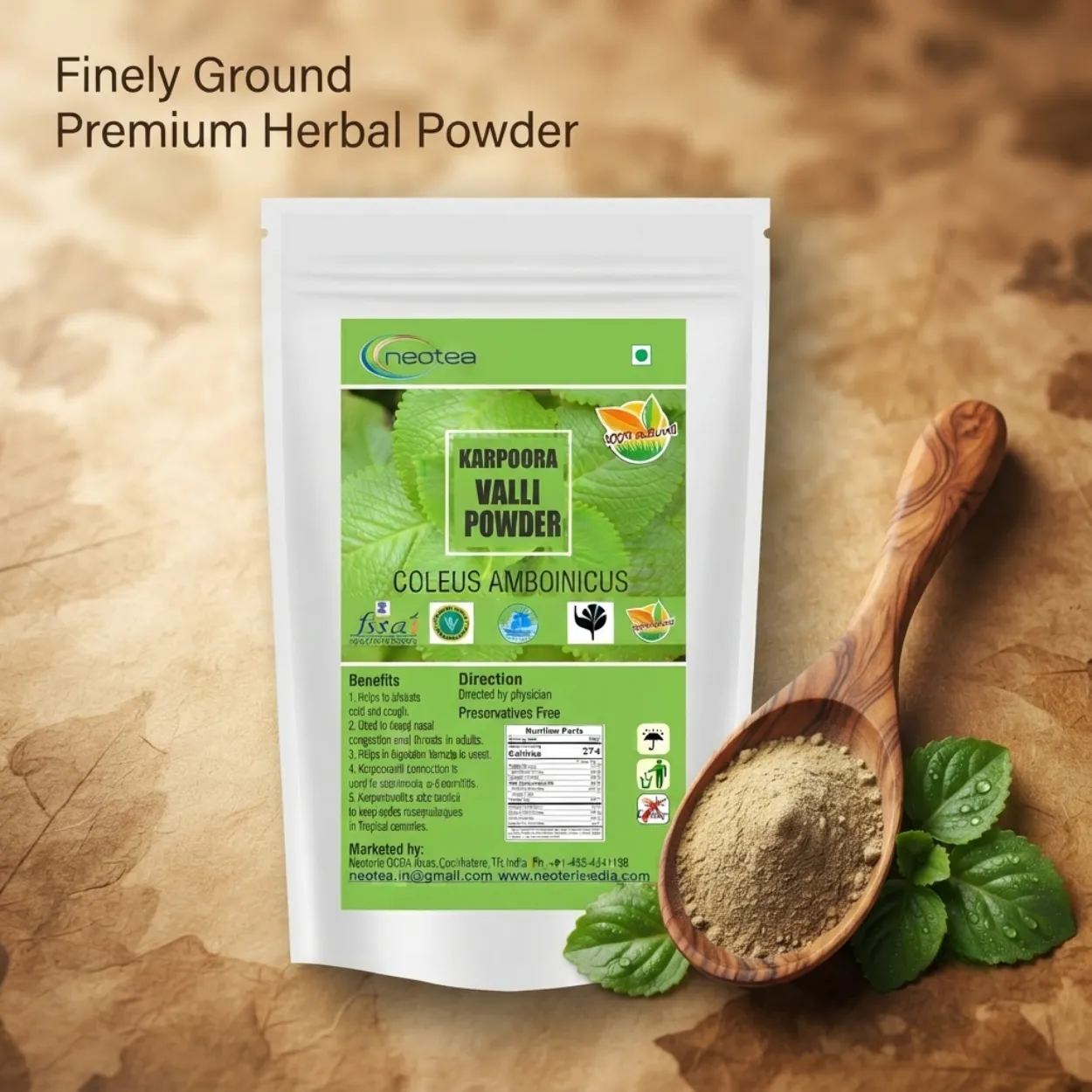 Karpooravalli Powder 100% Natural Indian Herb Powder | Country Borage / Indian Oregano | Traditional Herbal Wellness Ingredient | Pure Plant-Based Powder