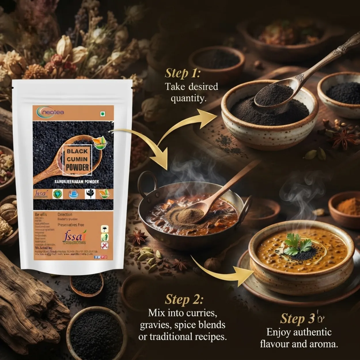 Karunjeeragam Powder | Black Cumin Seed Powder | Nigella Sativa | 100% Natural Herbal Powder | Traditionally Used Spice & Wellness Ingredient