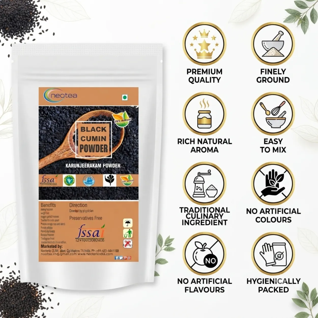 Karunjeeragam Powder | Black Cumin Seed Powder | Nigella Sativa | 100% Natural Herbal Powder | Traditionally Used Spice & Wellness Ingredient