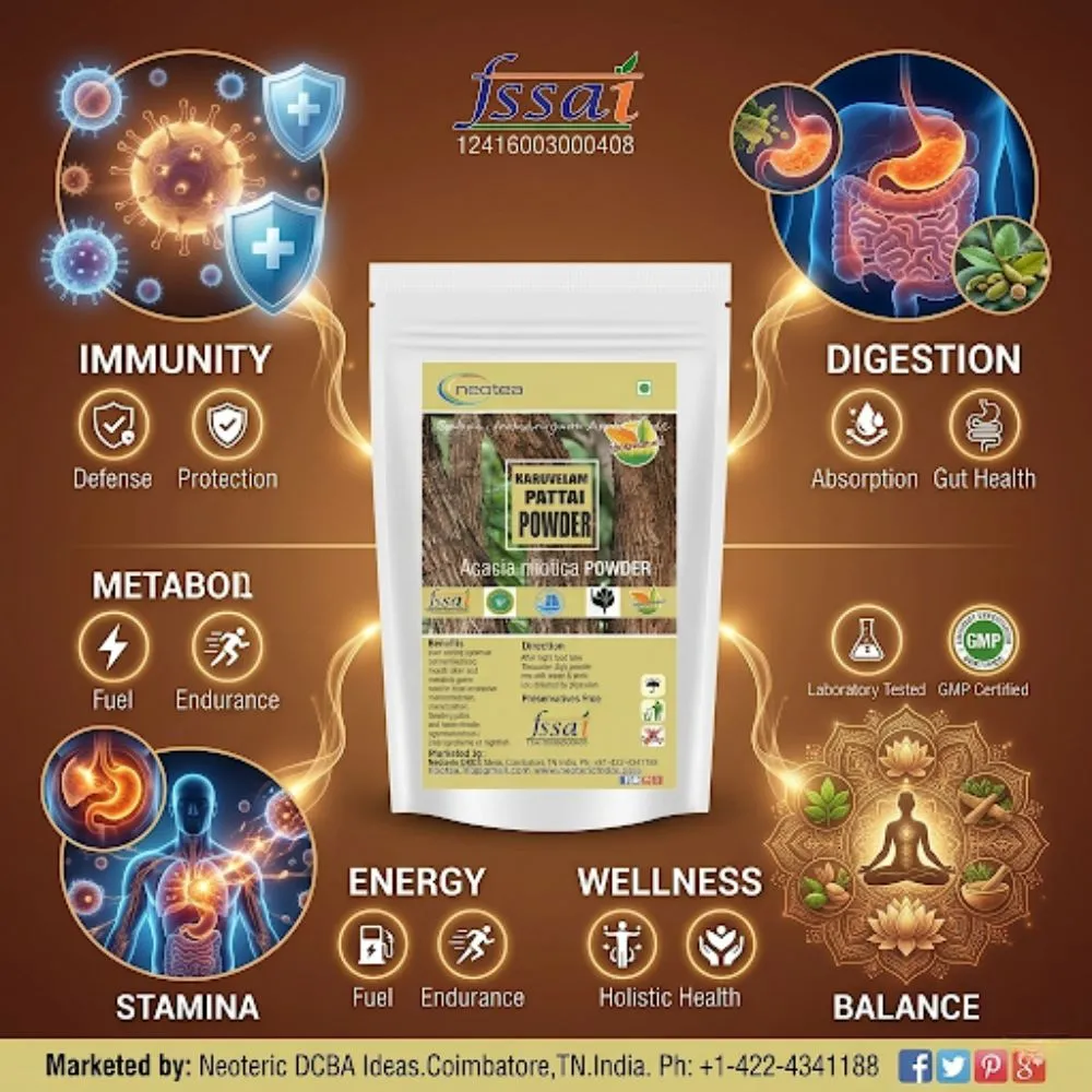 Karuvelampattai Powder | Acacia Tree Bark Powder | Natural Herbal Powder | Traditional Ayurvedic Ingredient | Finely Ground Pure Bark Powder | 100% Natural