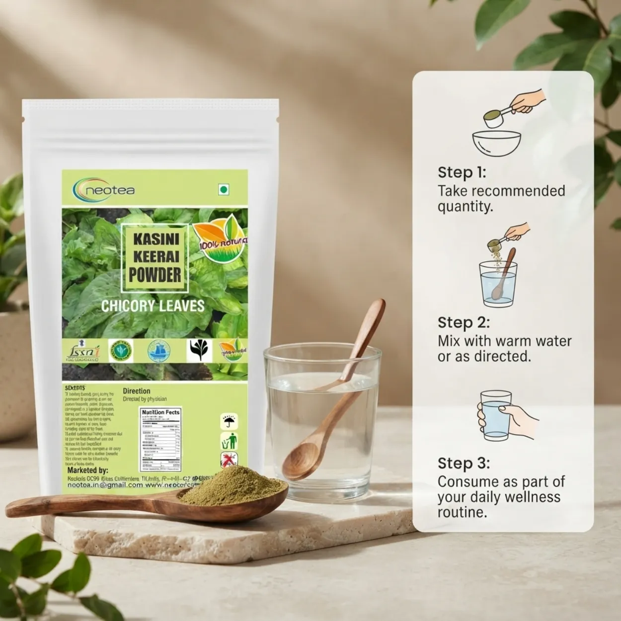 Kasini Keerai Powder | Chicory Greens Powder | Cichorium Intybus Leaf Powder | 100% Natural Herbal Powder | Traditional Wellness Ingredient | Easy to Use