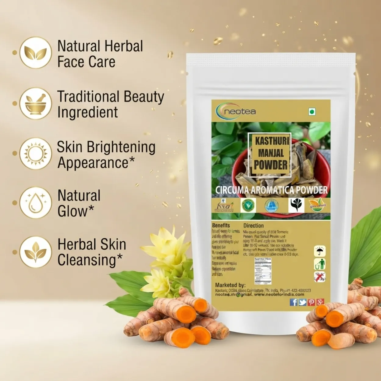 Kasthuri Manjal Powder 100% Natural Wild Turmeric Kasturi Haldi Powder for Skin Care, Traditional Herbal Beauty Care, Face Pack & Bath Rituals, Pure Kasthuri Manjal