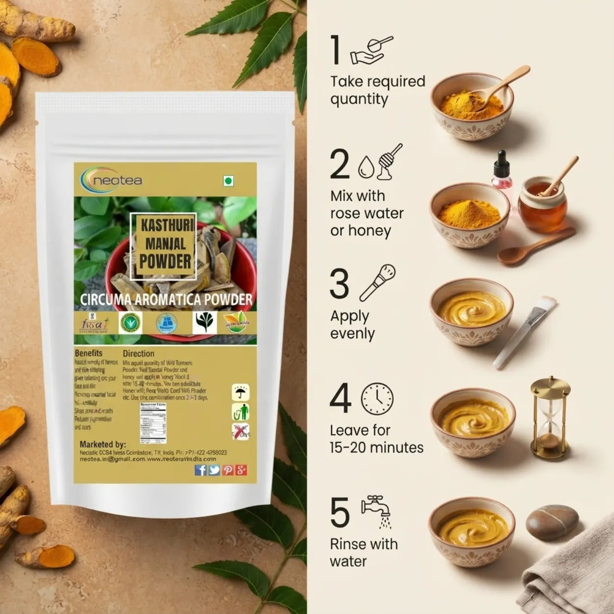 Kasthuri Manjal Powder 100% Natural Wild Turmeric Kasturi Haldi Powder for Skin Care, Traditional Herbal Beauty Care, Face Pack & Bath Rituals, Pure Kasthuri Manjal