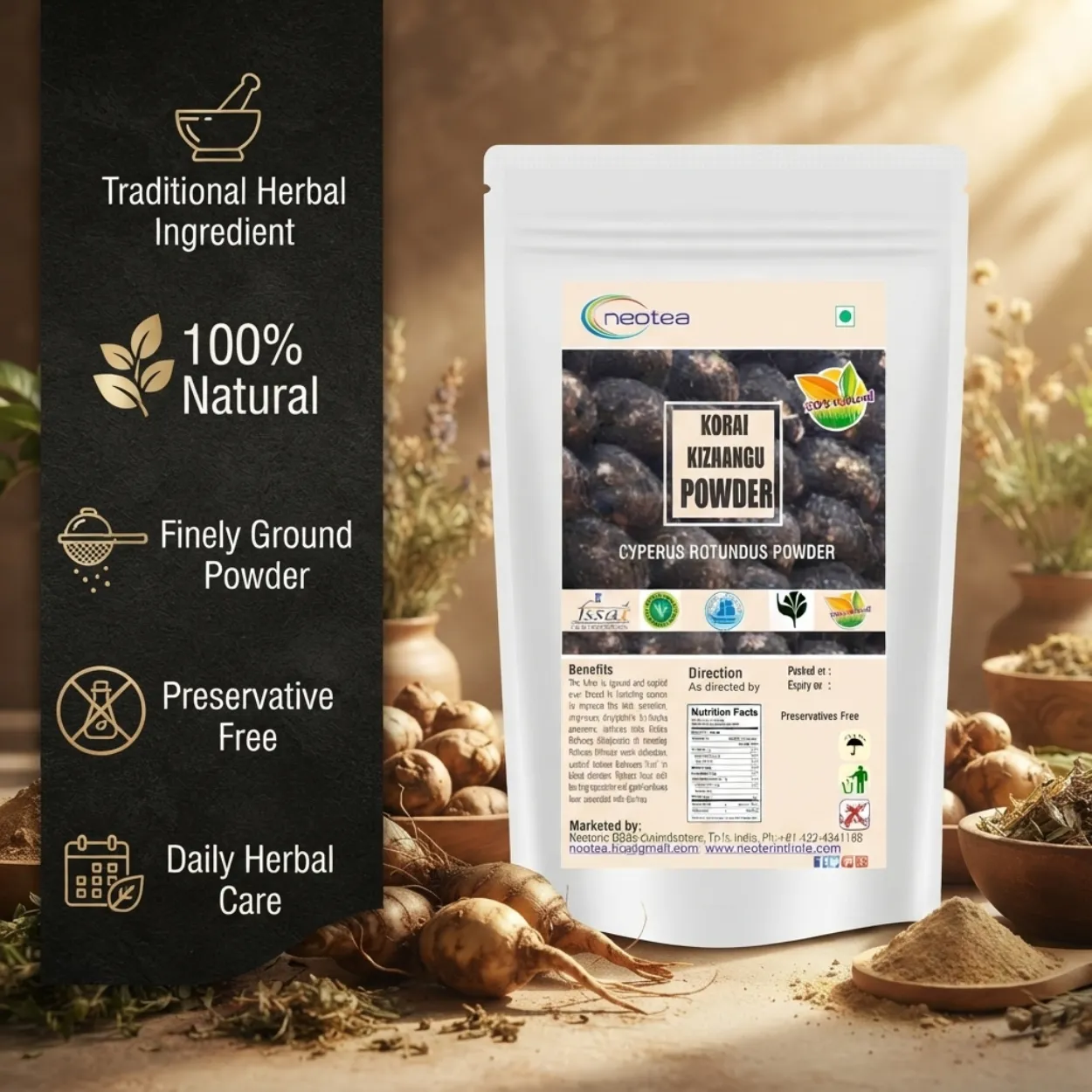Korai Kizhangu Powder | Nut Grass Root Powder | Cyperus Rotundus | Natural Herbal Powder | Traditional Ayurvedic Ingredient | Fine Ground | 100% Pure