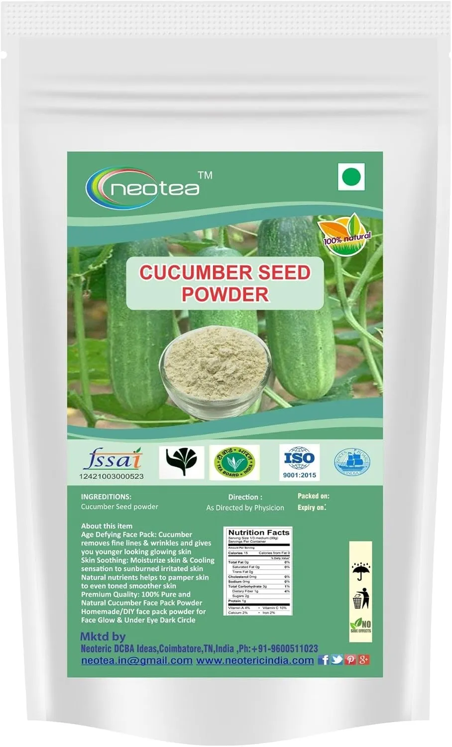 Cucumber Seed Powder 100% Natural, Finely Ground Cucumber Seeds Powder, Plant-Based Ingredient for Smoothies, Drinks, Porridge & Traditional Recipes, Carefully Processed & Packed