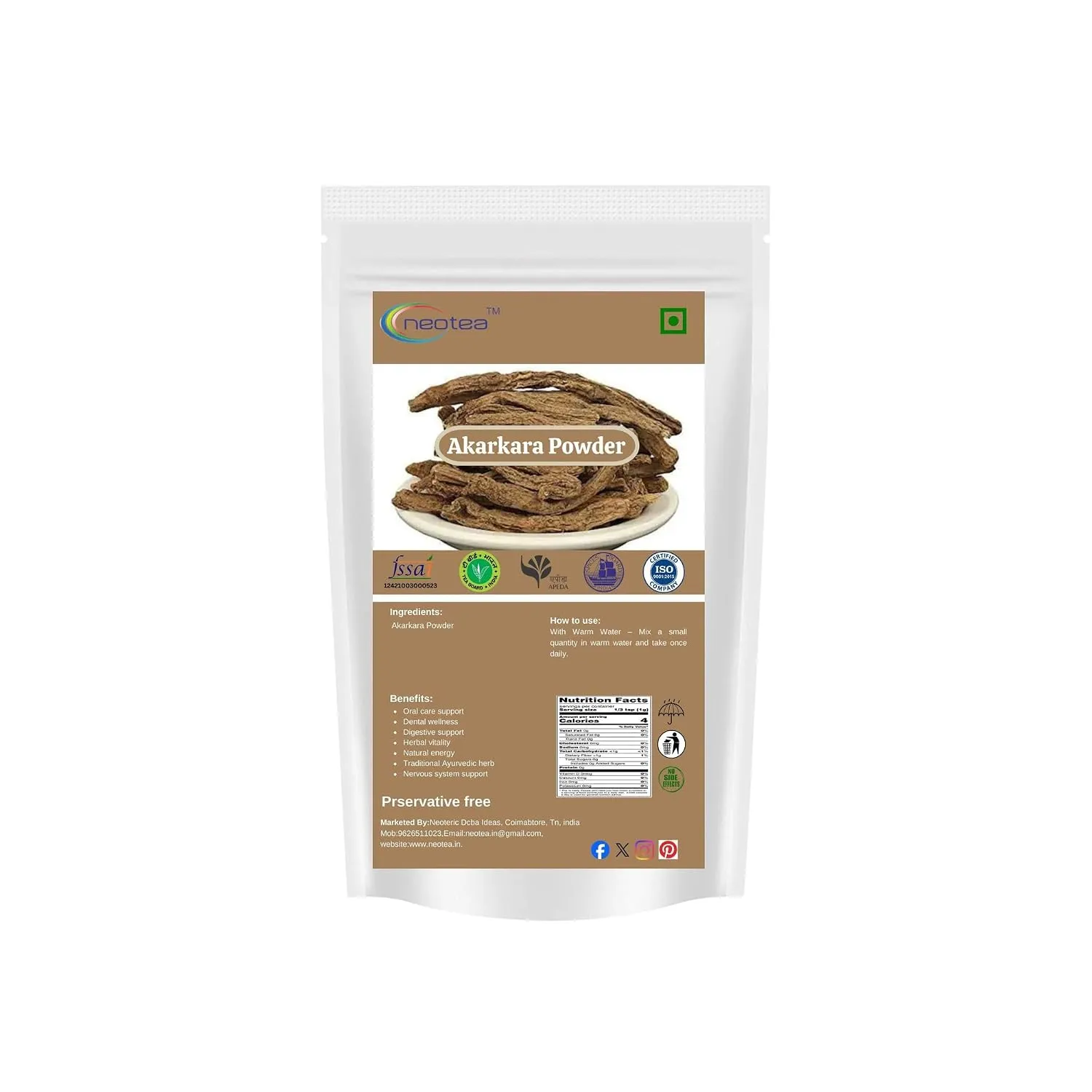Akarakara Powder 100% Natural Herbal Root Powder | Finely Ground Traditional Indian Herb | Pure Akarakara Root Powder for Traditional Preparations & Daily Herbal Use