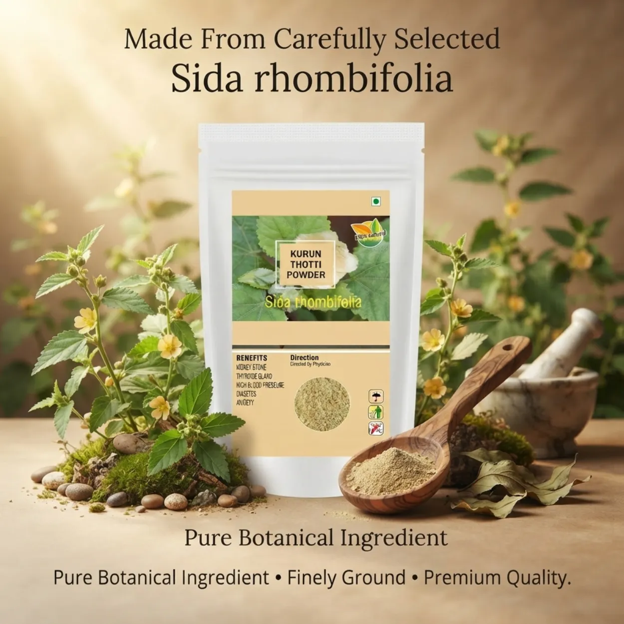 Kurunthotti Powder | Sida cordifolia Herbal Powder | 100% Natural Kurunthotti Root Powder | Traditional Ayurvedic Herb | Plant-Based Wellness Ingredient | No Added Preservatives