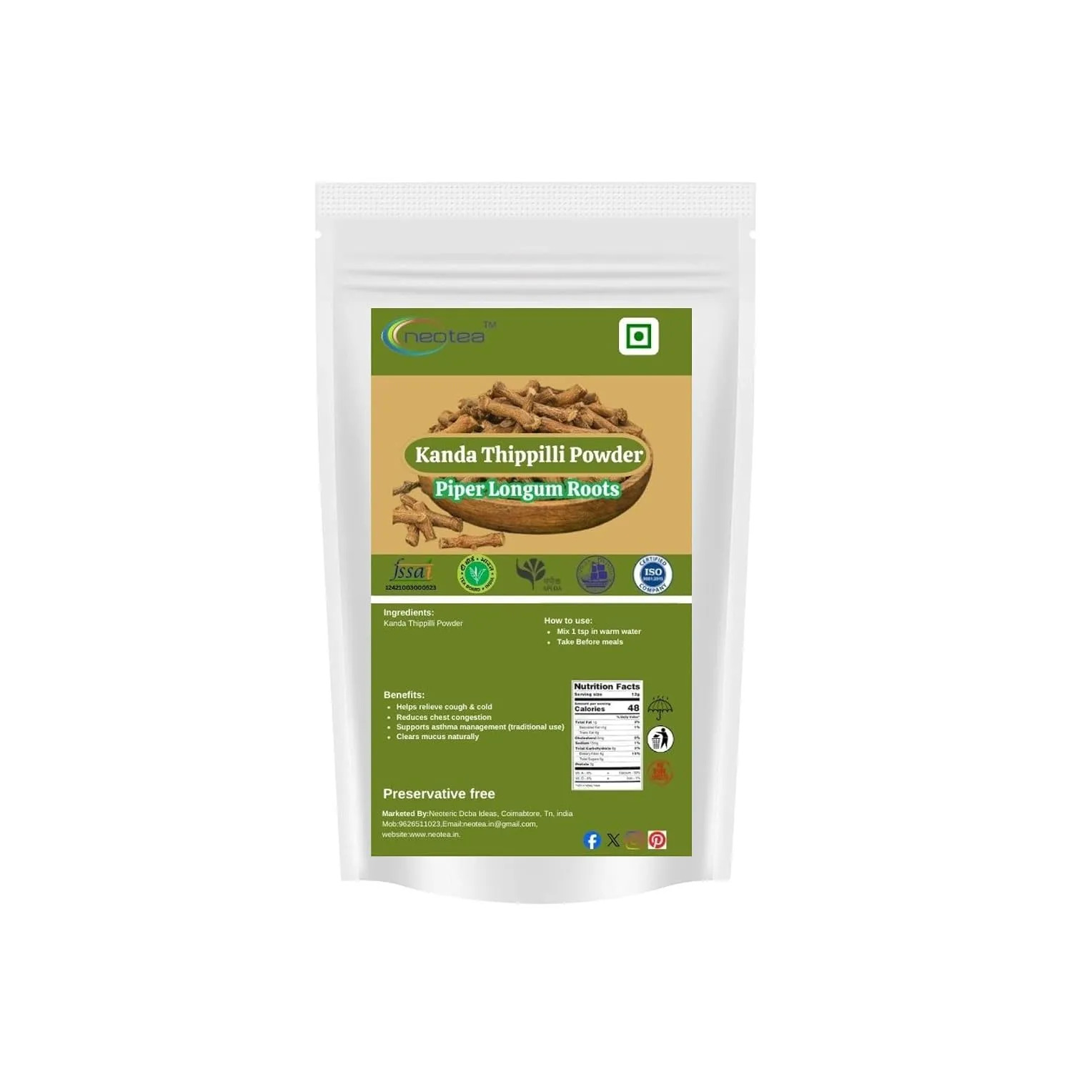 Kanda Thippilli Powder 100% Natural Traditional Herbal Ingredient, Finely Ground Premium Quality Powder for Traditional Indian Recipes & Everyday Kitchen Use, Carefully Processed
