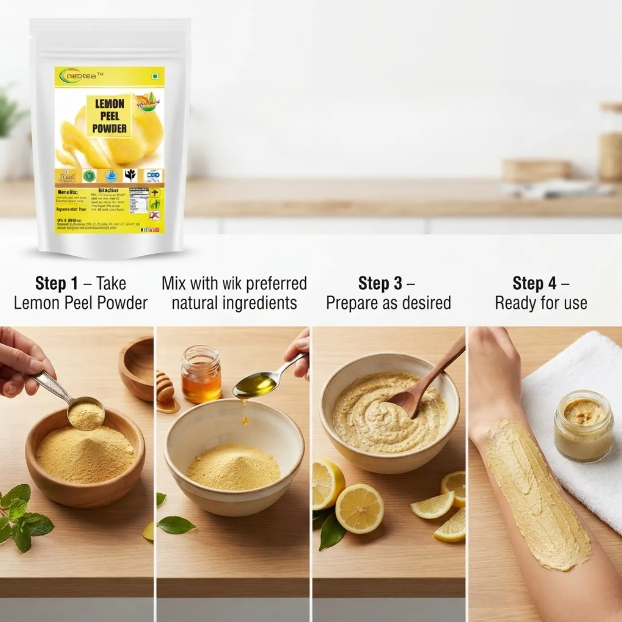 Lemon Peel Powder 100% Natural Dried Lemon Peel Powder | Citrus Peel Powder for DIY Beauty & Wellness | Rich in Natural Citrus Aroma | No Preservatives | Herbal Ingredient