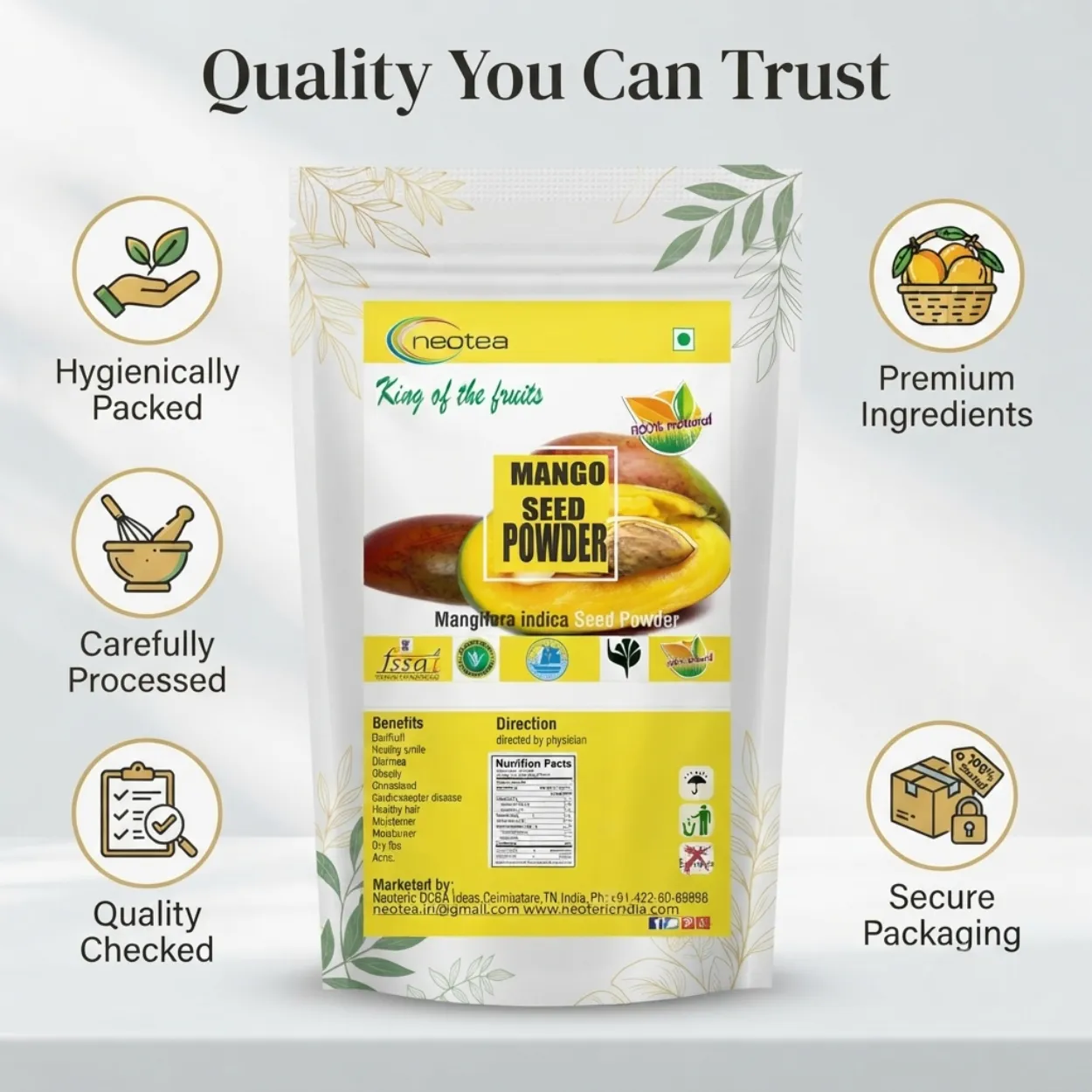 Mango Seed Powder 100% Natural & Pure, Dried Mango Kernel Powder, Traditional Herbal Ingredient for Daily Wellness, Smoothies, Drinks & Home Use