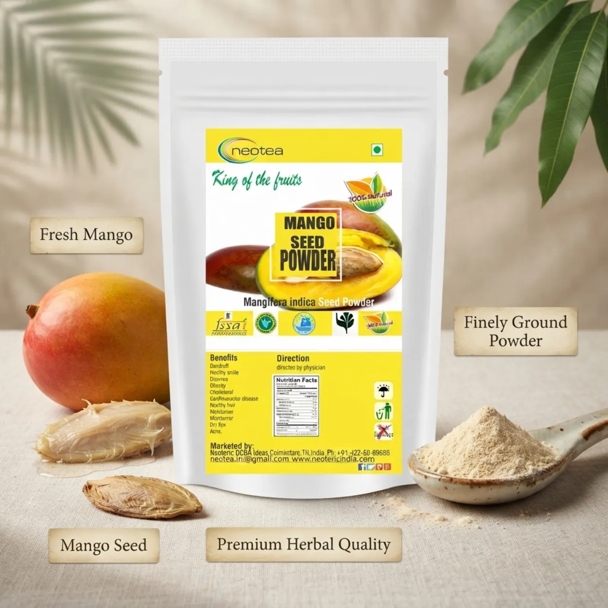 Mango Seed Powder 100% Natural & Pure, Dried Mango Kernel Powder, Traditional Herbal Ingredient for Daily Wellness, Smoothies, Drinks & Home Use