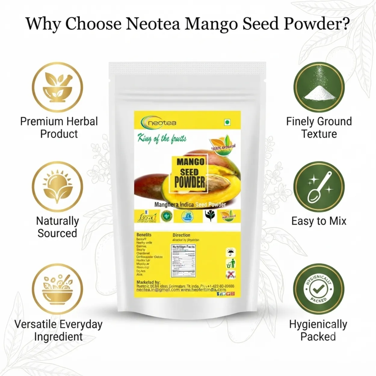 Mango Seed Powder 100% Natural & Pure, Dried Mango Kernel Powder, Traditional Herbal Ingredient for Daily Wellness, Smoothies, Drinks & Home Use