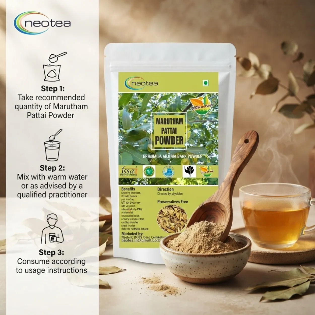 Marutham Pattai Powder | Marutham Pattai Herbal Powder | Terminalia Arjuna Bark Powder | Natural Ayurvedic Herb | Traditionally Used Herbal Ingredient