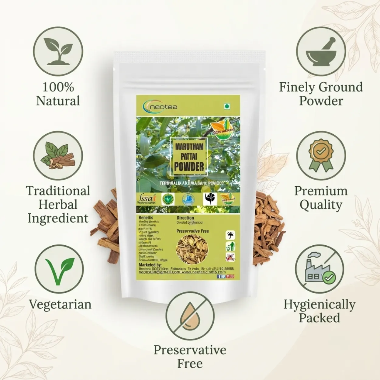 Marutham Pattai Powder | Marutham Pattai Herbal Powder | Terminalia Arjuna Bark Powder | Natural Ayurvedic Herb | Traditionally Used Herbal Ingredient