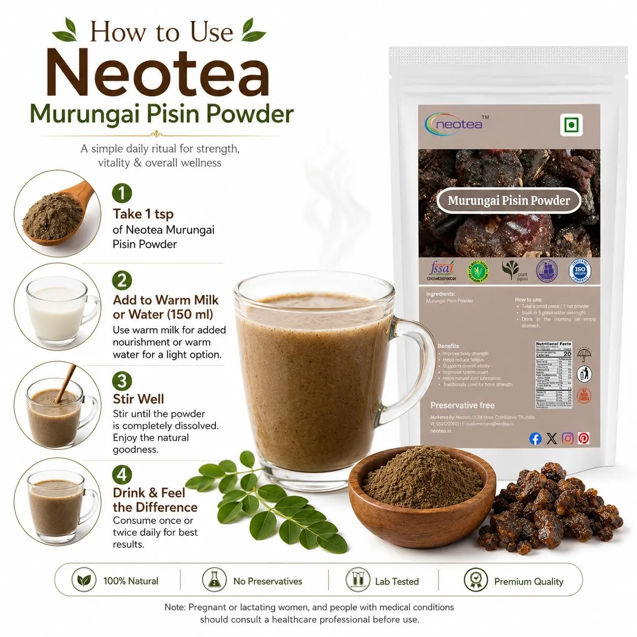 Murungai Pisin Powder | Moringa Gum Powder | 100% Natural Herbal Powder | Finely Ground Murungai Pisin | Traditional Ingredient for Everyday Use | Carefully Processed & Packed