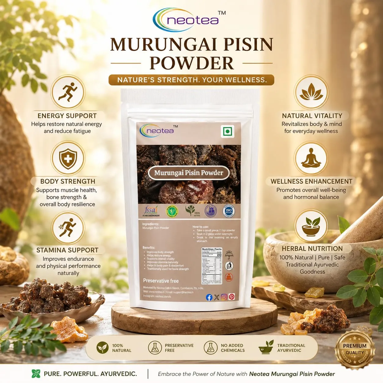 Murungai Pisin Powder | Moringa Gum Powder | 100% Natural Herbal Powder | Finely Ground Murungai Pisin | Traditional Ingredient for Everyday Use | Carefully Processed & Packed