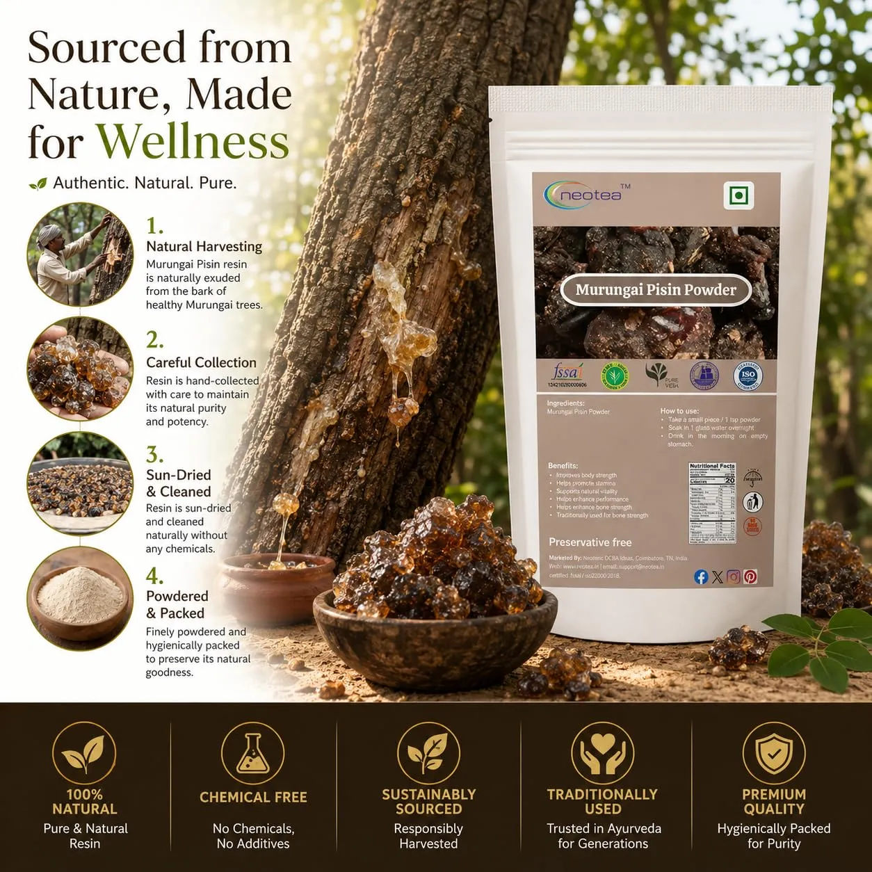 Murungai Pisin Powder | Moringa Gum Powder | 100% Natural Herbal Powder | Finely Ground Murungai Pisin | Traditional Ingredient for Everyday Use | Carefully Processed & Packed